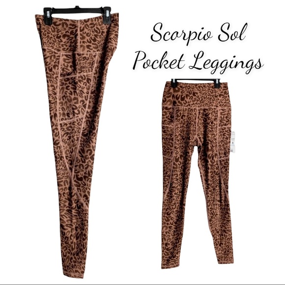 NWT Scorpio Sol Serena Pocket Leggings - Mocha Leopard - Picture 1 of 15